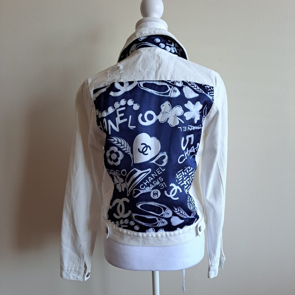 Fake Chanel White Denim Jeans Jackes Size S